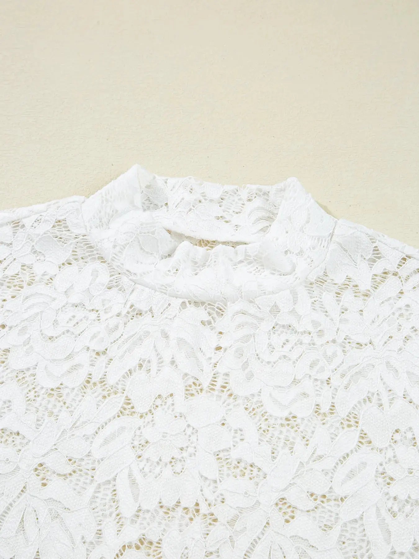 Lace Crochet Bell Sleeve Mock Neck Blouse