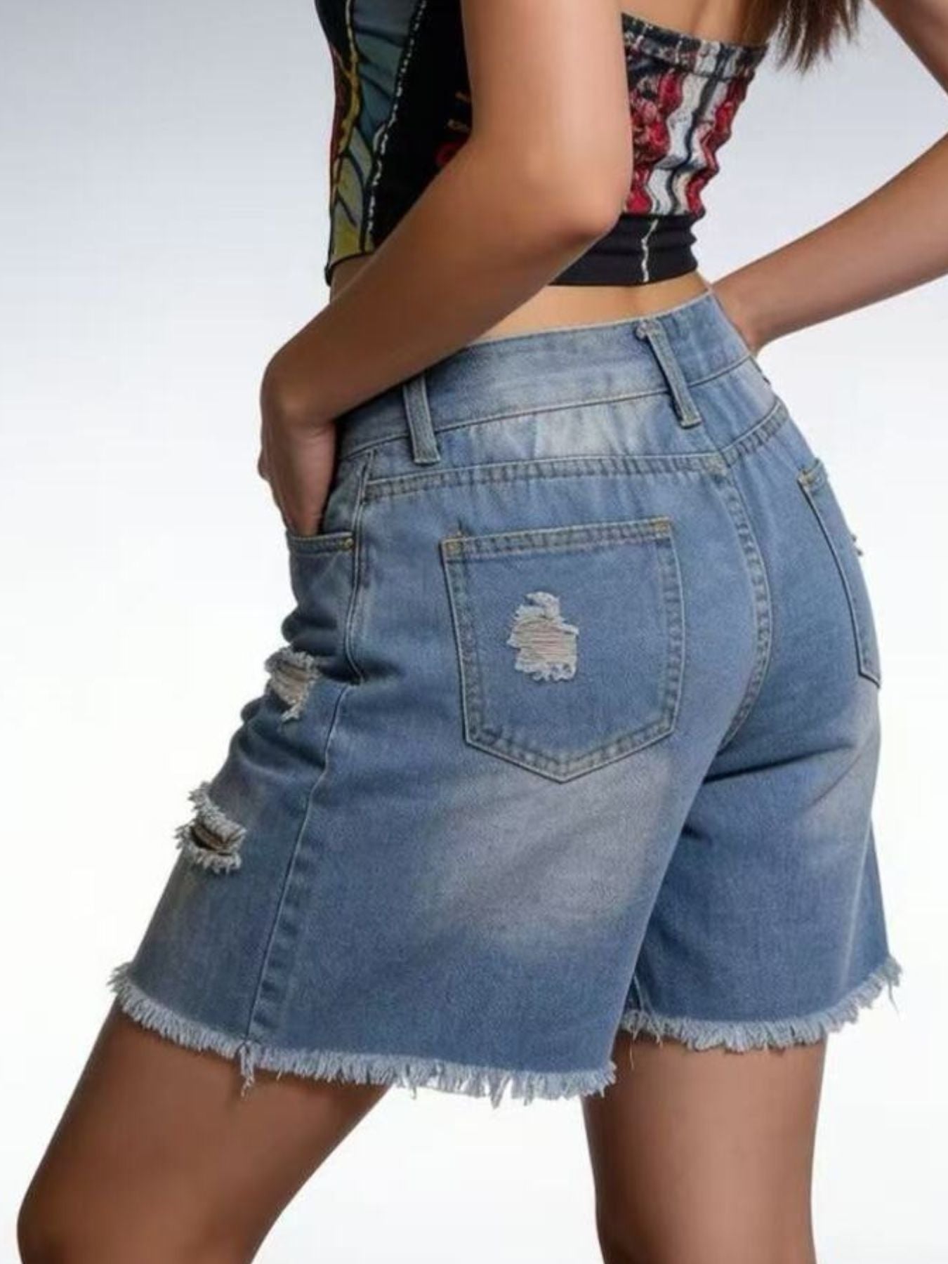 Plus Size Distressed Frayed Hem Denim Shorts