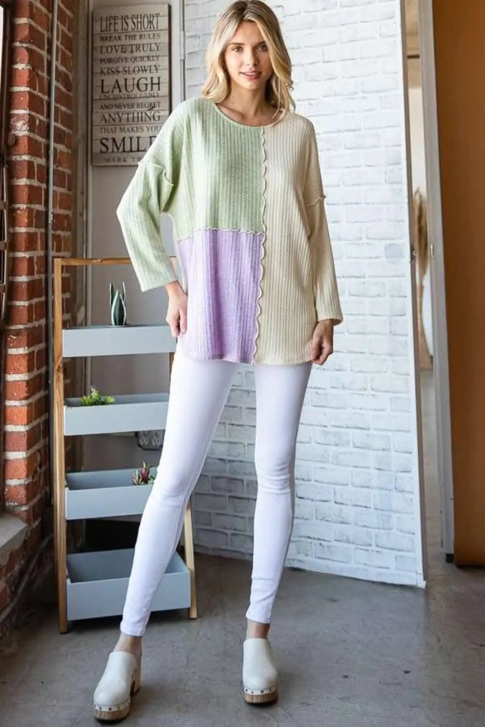 Pants Trendsi Color Block Blouse Women's Casual Top Trendy, Comfortable