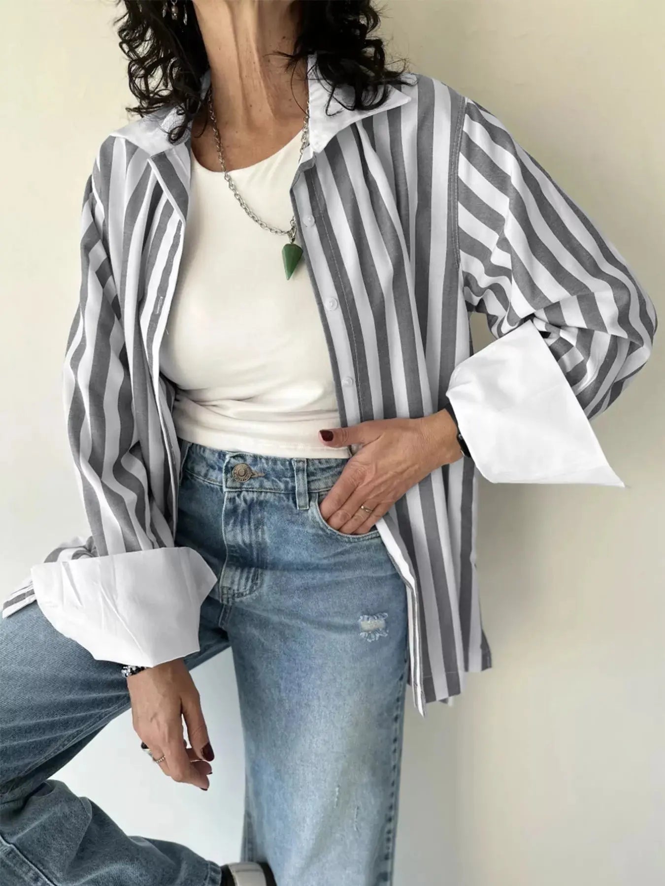 Striped Oversized Button Up Shirt