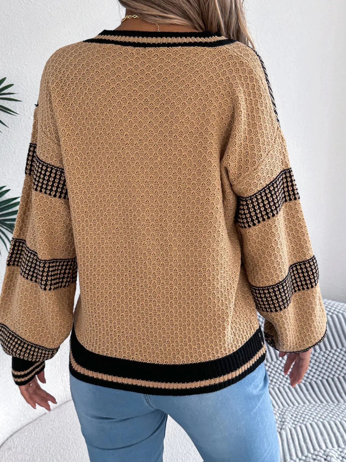 Contrast Striped V Neck Sweater