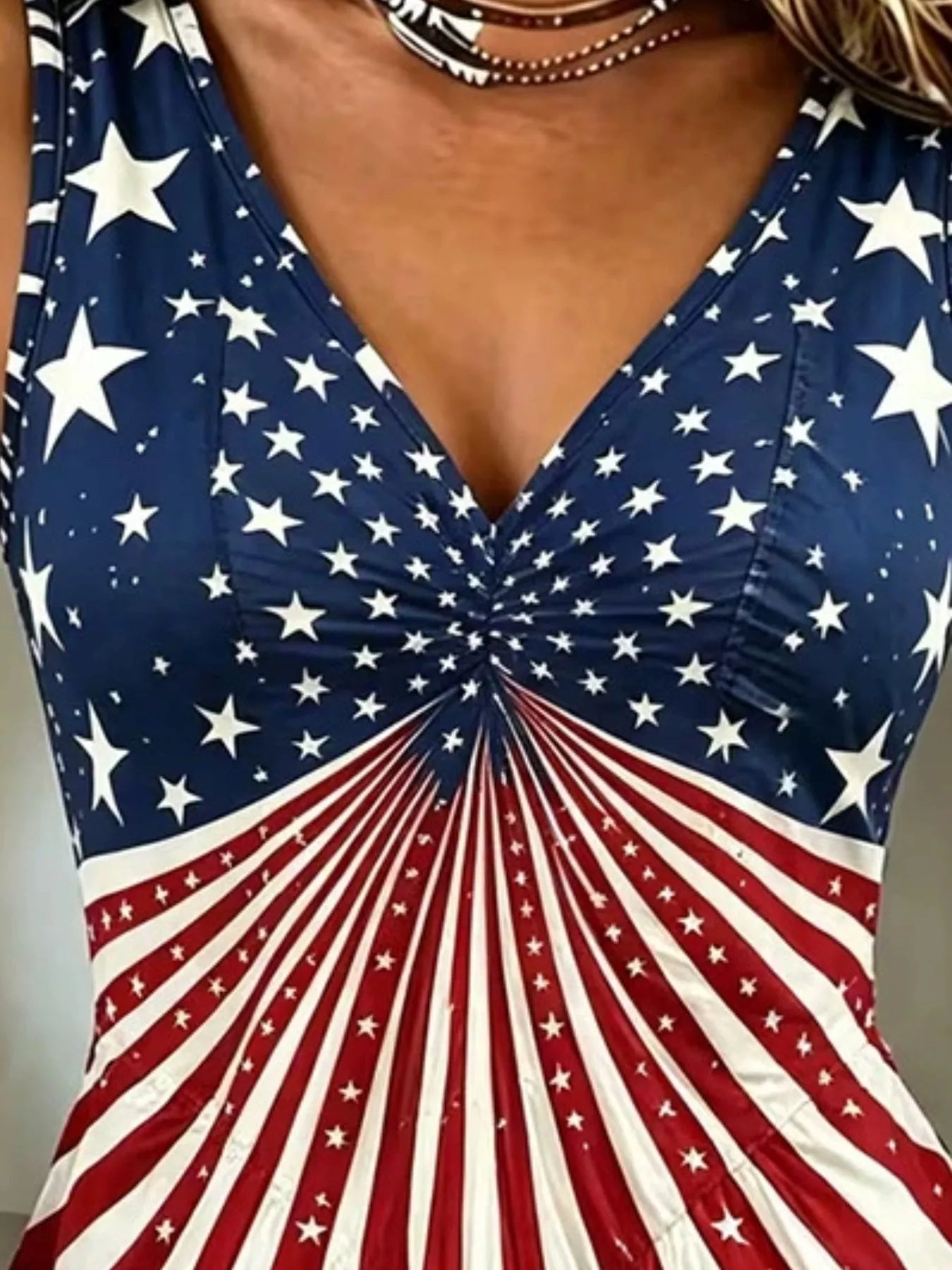 Full Size American Flag Print V-Neck Sleeveless Top Plus Size