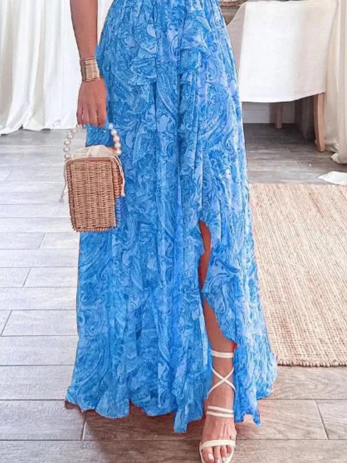 Full Size Ruffled Cutout V Neck Maxi Dress