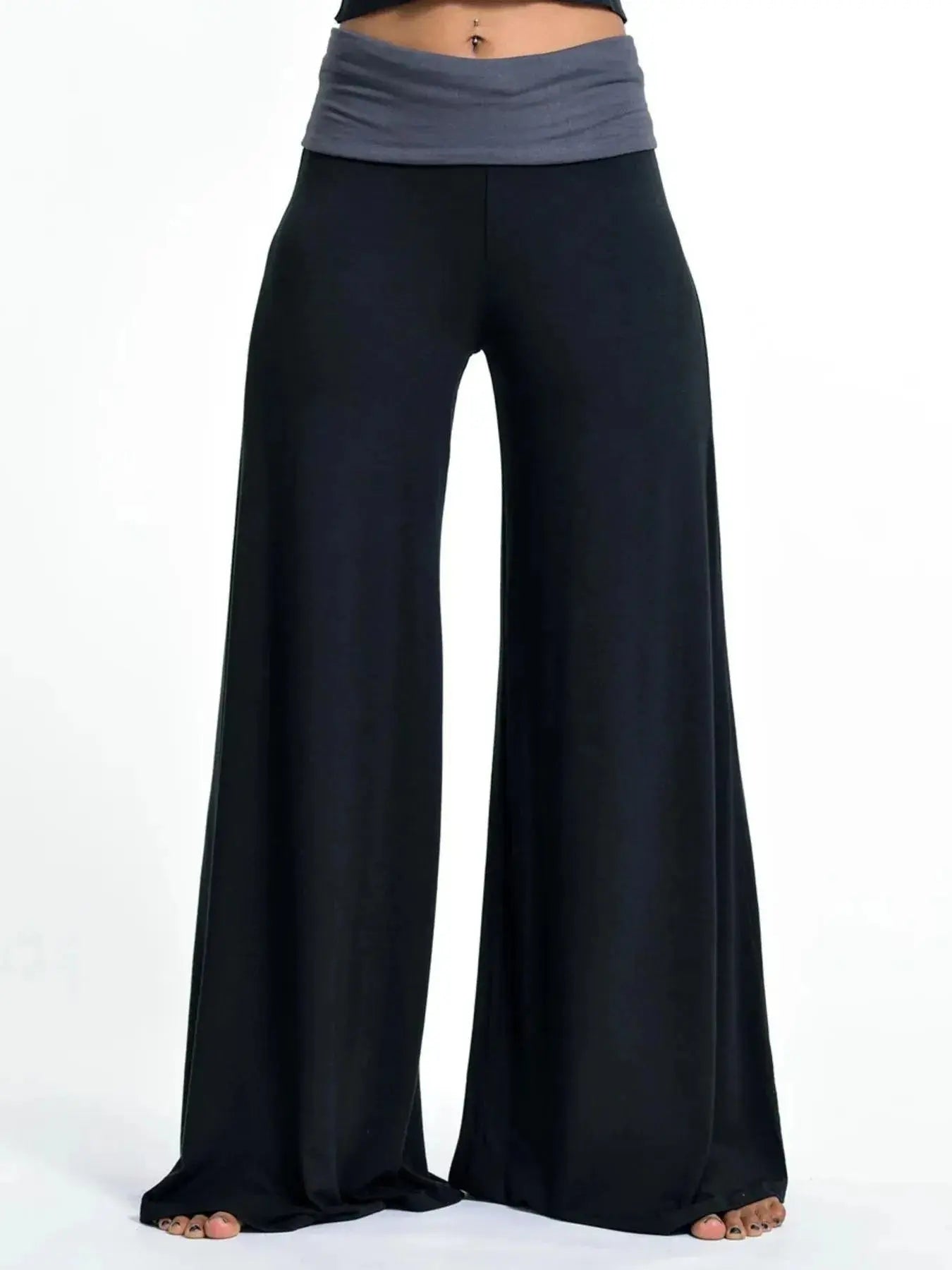 High Waisted Wide Leg Yoga Pants with Contrast Waistband