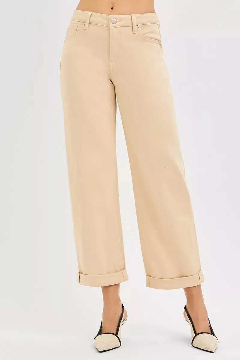 RISEN Jeans - Tummy Control Mid Rise Ankle Barrel Relaxed Baggy Jeans