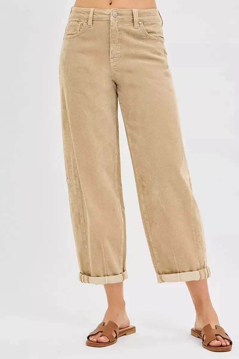 High Rise Crop Barrel Cordurory Pants by RISEN Jeans