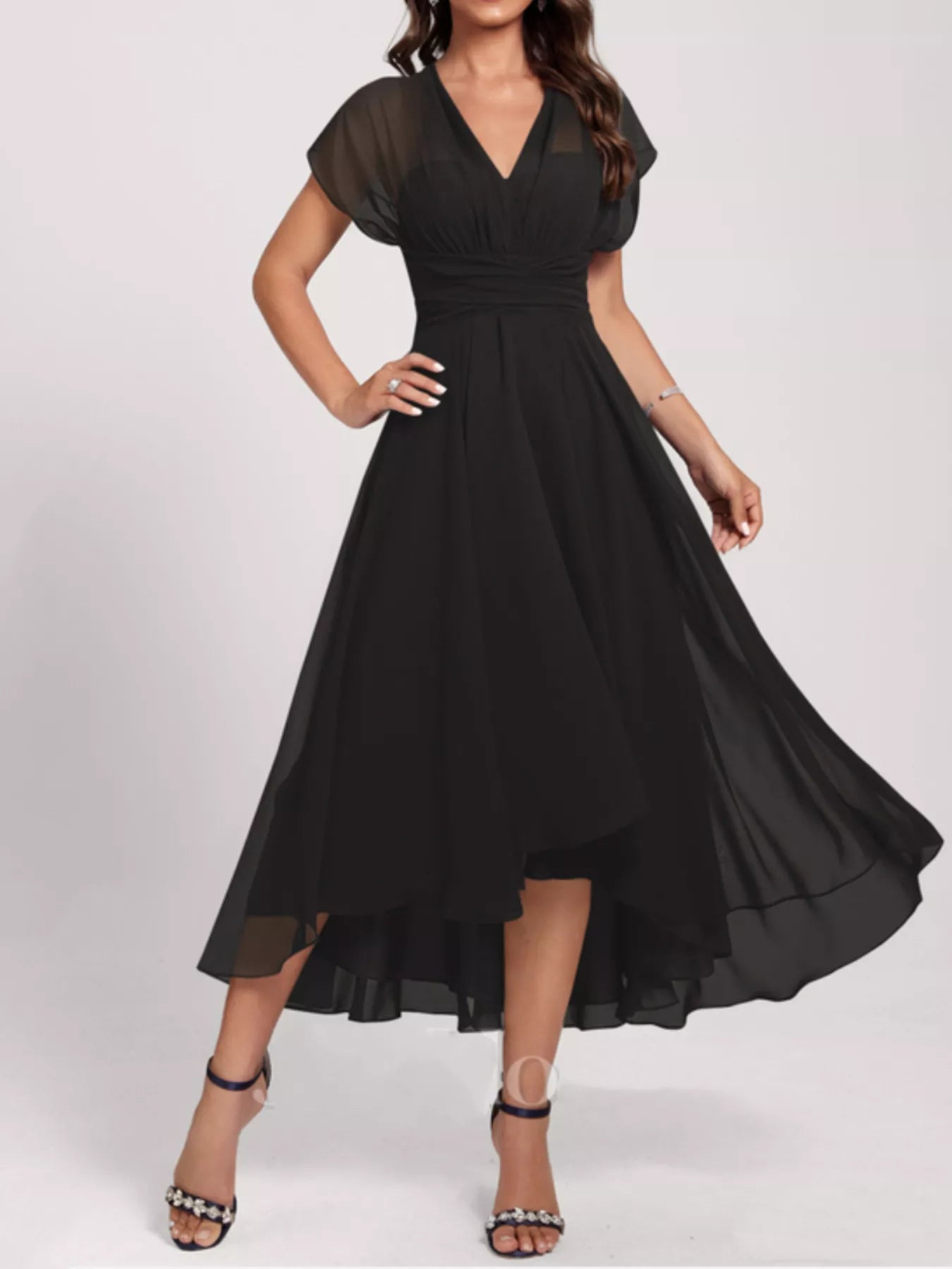 Ruched Crisscross A Line Midi Dress