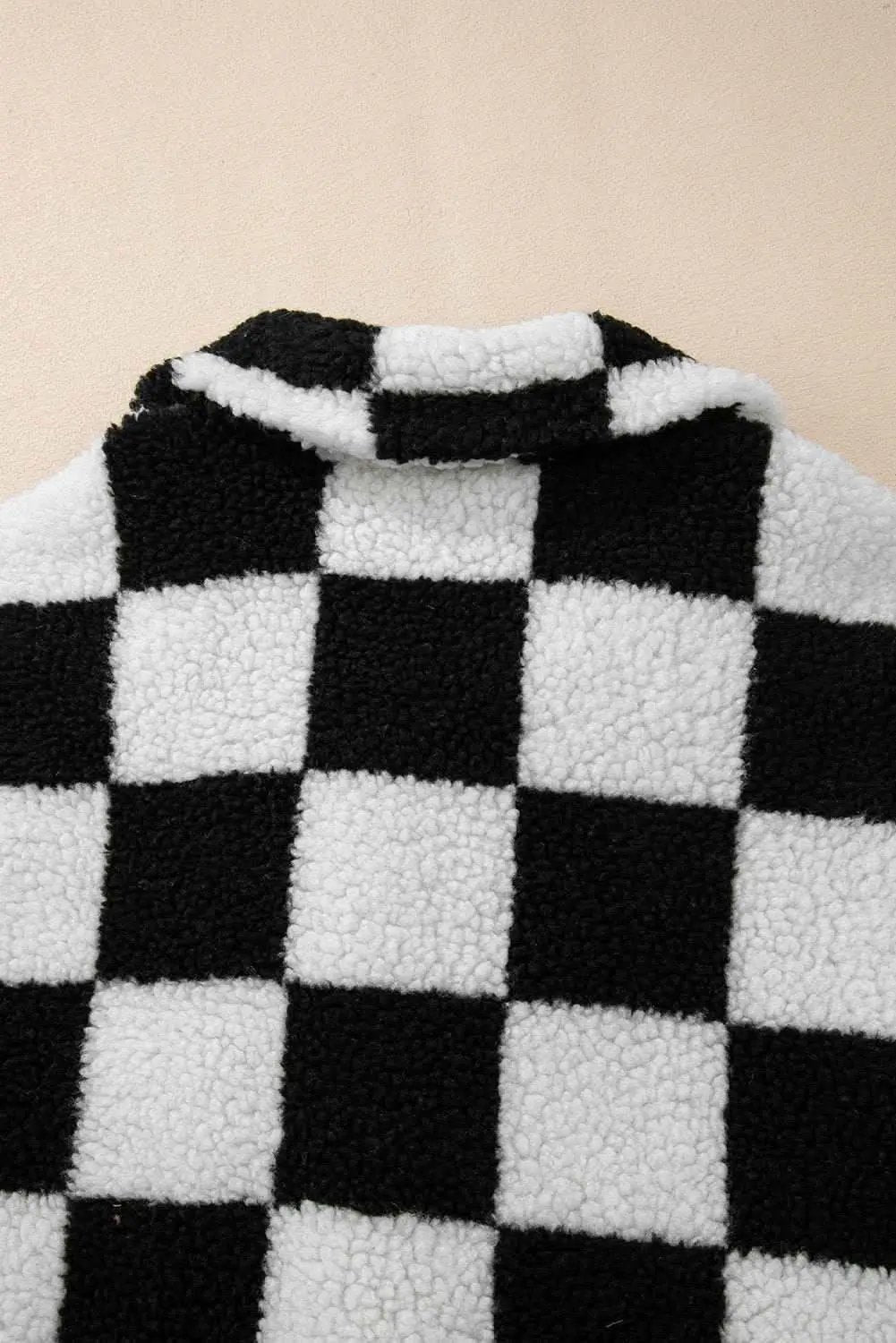 Love Salve Women's Fleece Jacket Black Checkered — Warm Casual Outerwear