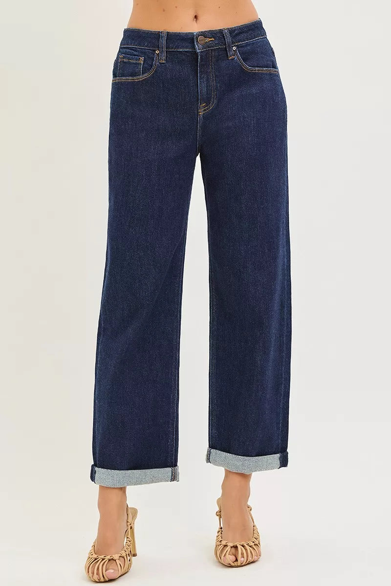 RISEN Jeans - Slouchy Cropped  Boyfriend Jeans With Cuffed Hem