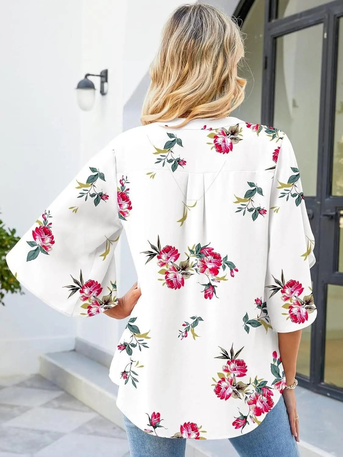 T-Shirts Trendsi Shirts - Chic Notched Sleeve Blouse - Premium Quality