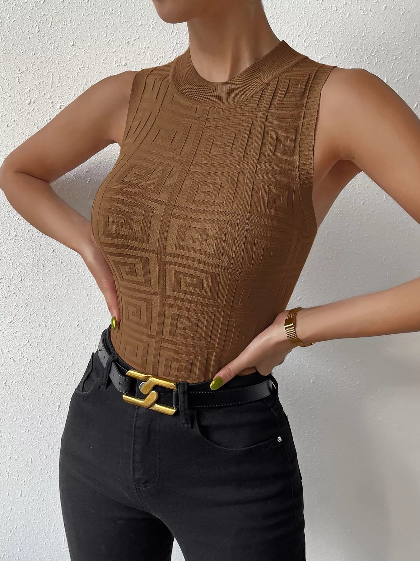 Geometric Pattern Womens Knit Tank Top