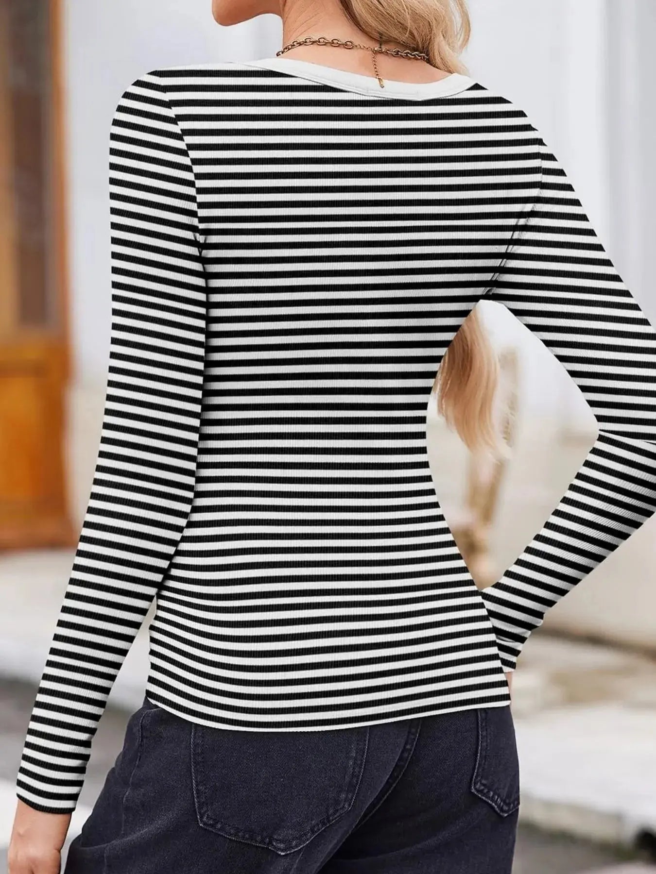 Striped Long Sleeve Scoop Neck T Shirt