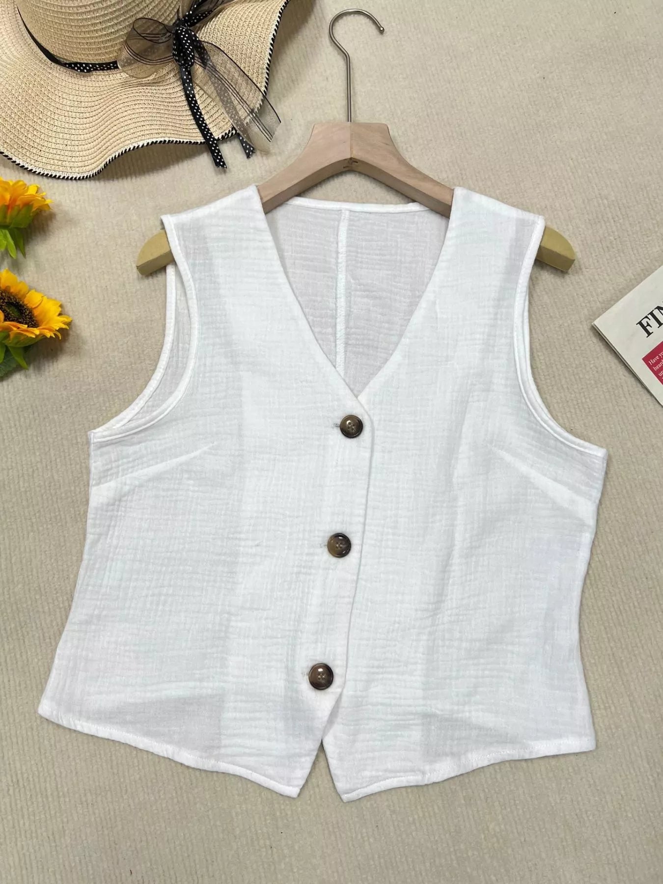 Textured Button Up Vest
