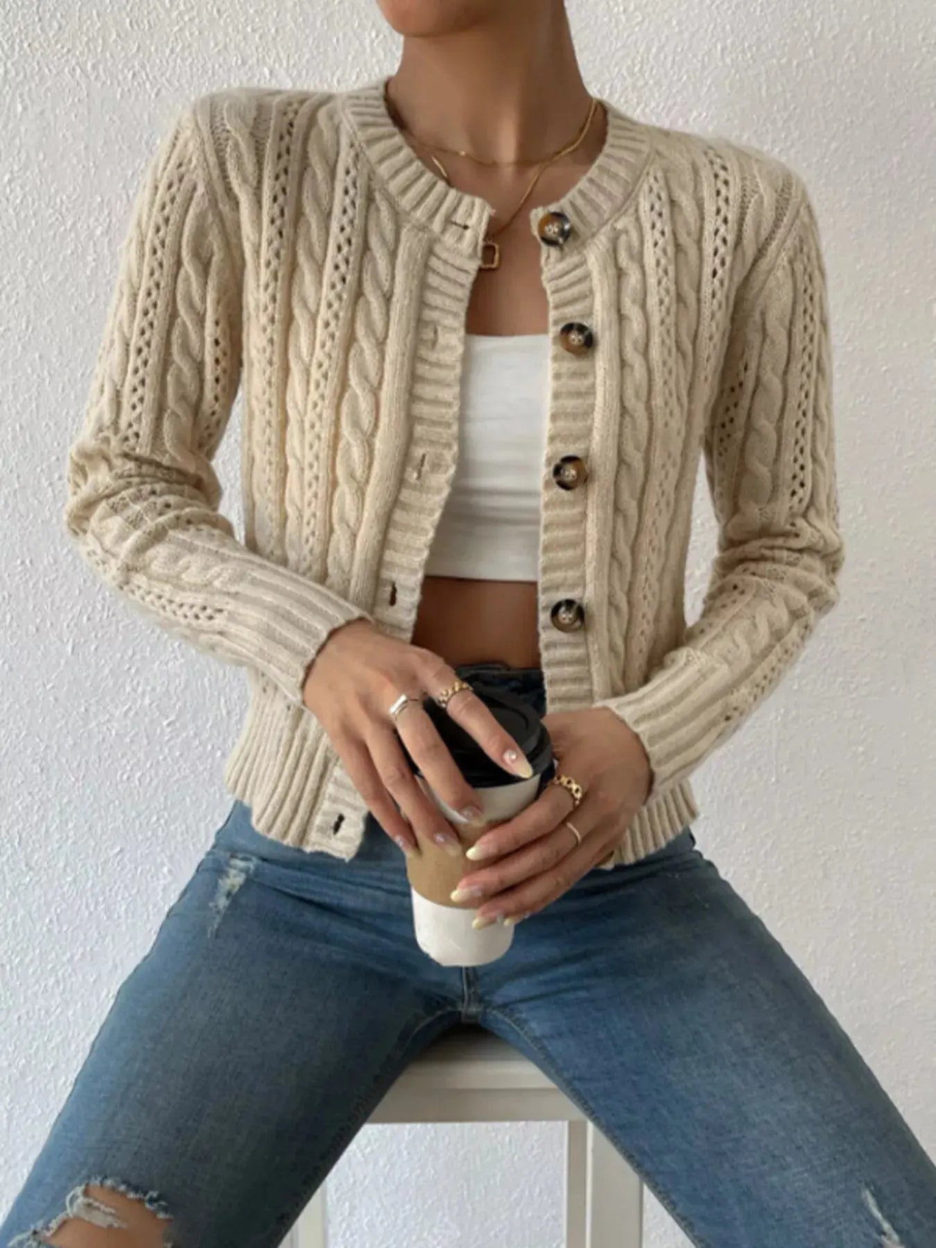 Cable Knit Button Up Cardigan