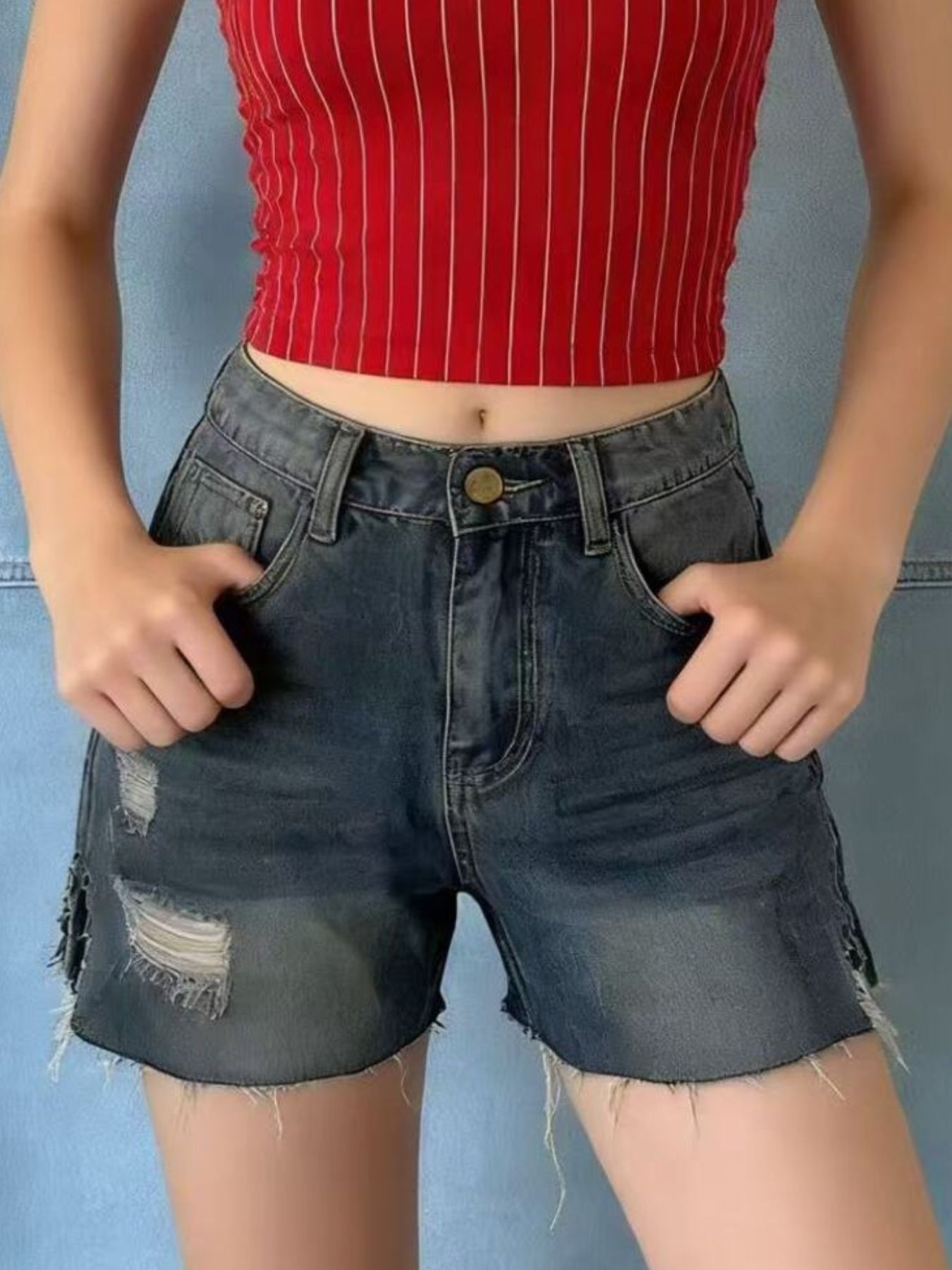 Distressed Denim Shorts
