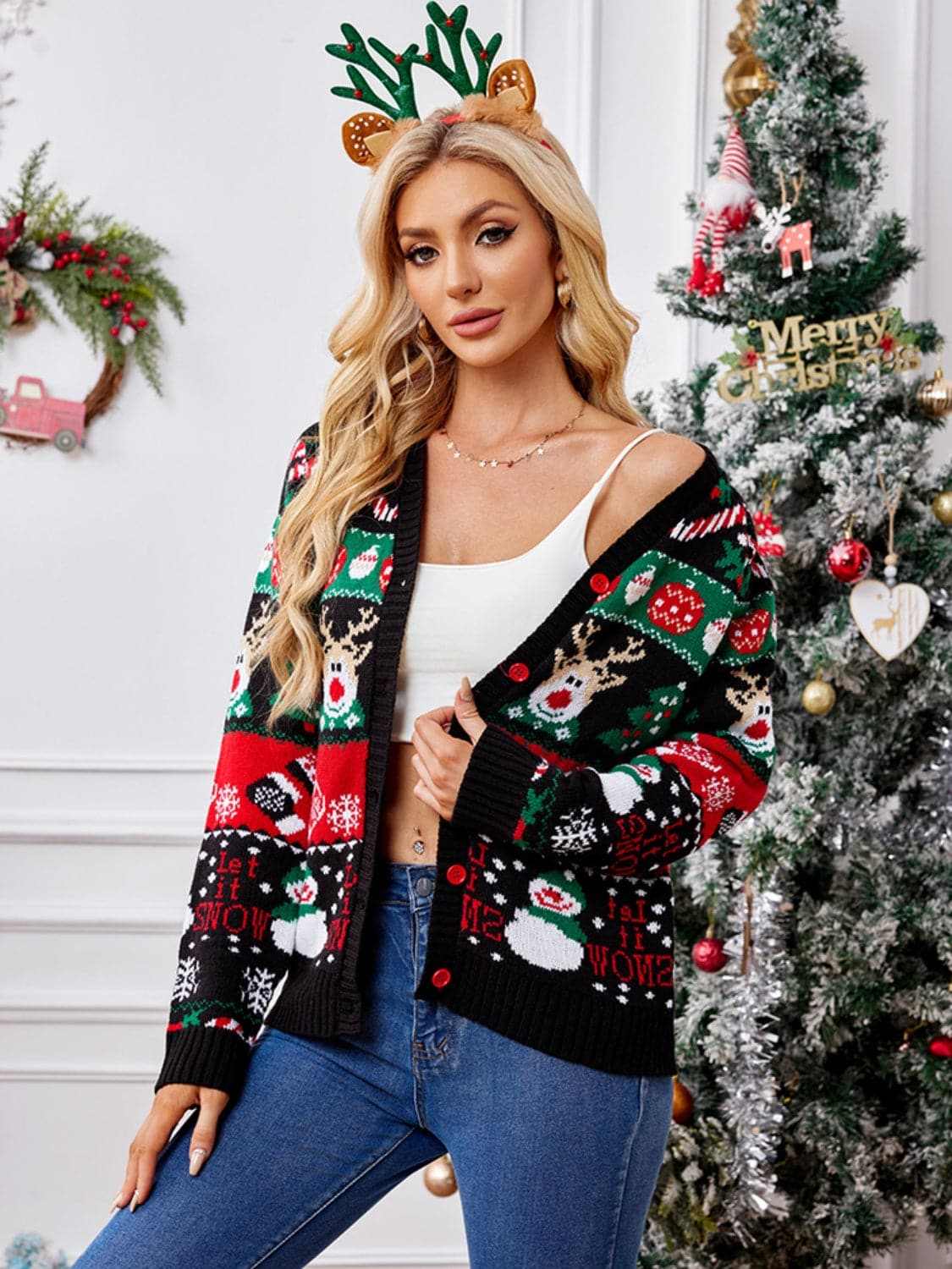 Sweaters Trendsi Reindeer Print Cardigan for Women