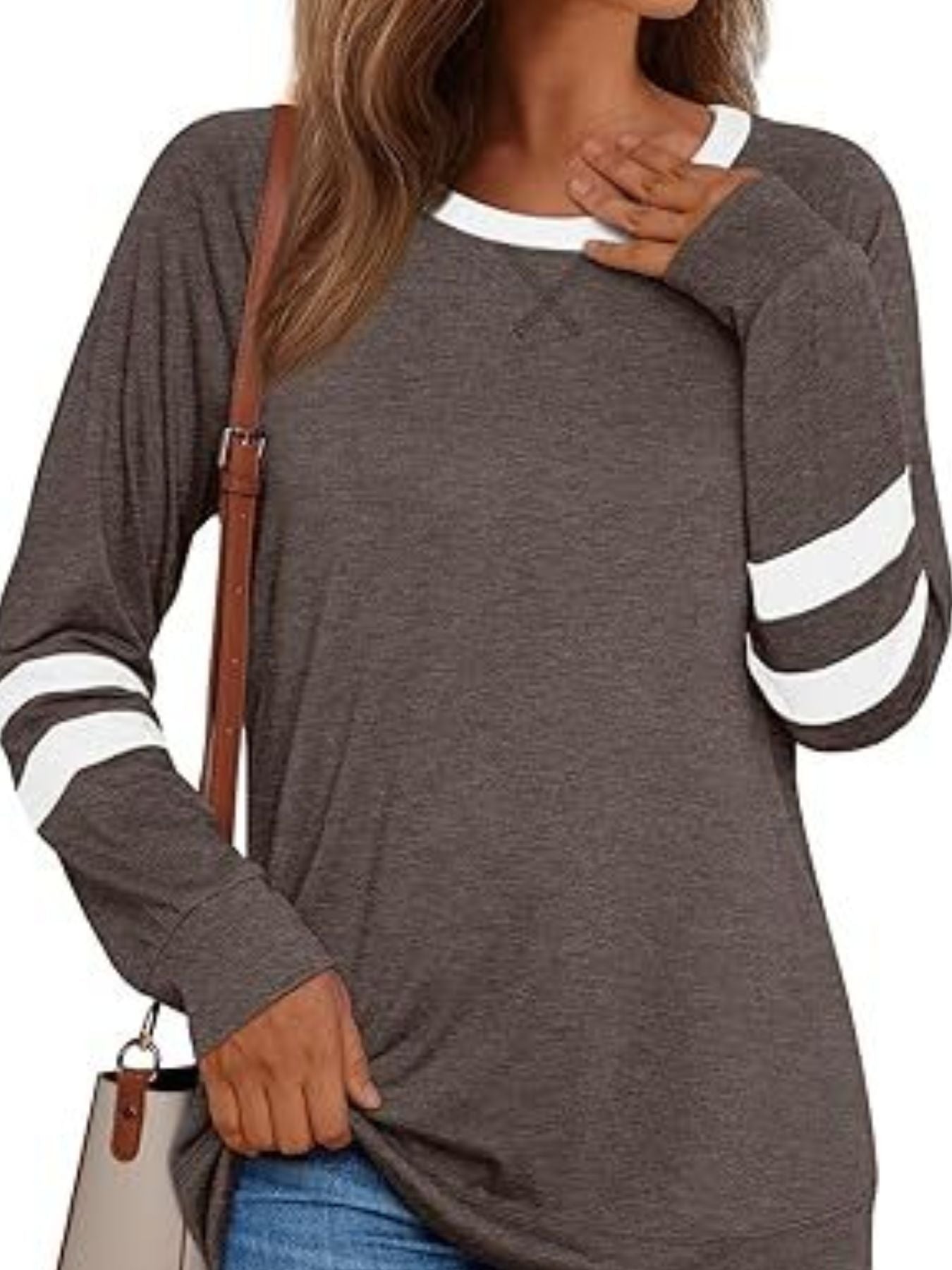 Casual Striped Sleeve Round Neck Long Sleeve T Shirt