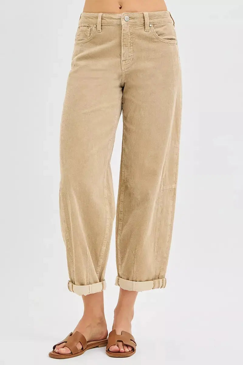 High Rise Crop Barrel Cordurory Pants by RISEN Jeans
