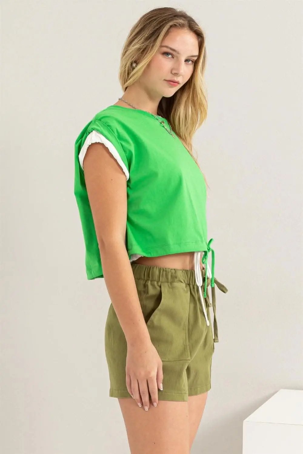 Pants Trendsi Drawstring Crop Top Women's Casual T-Shirt USA Shipped, Trendy