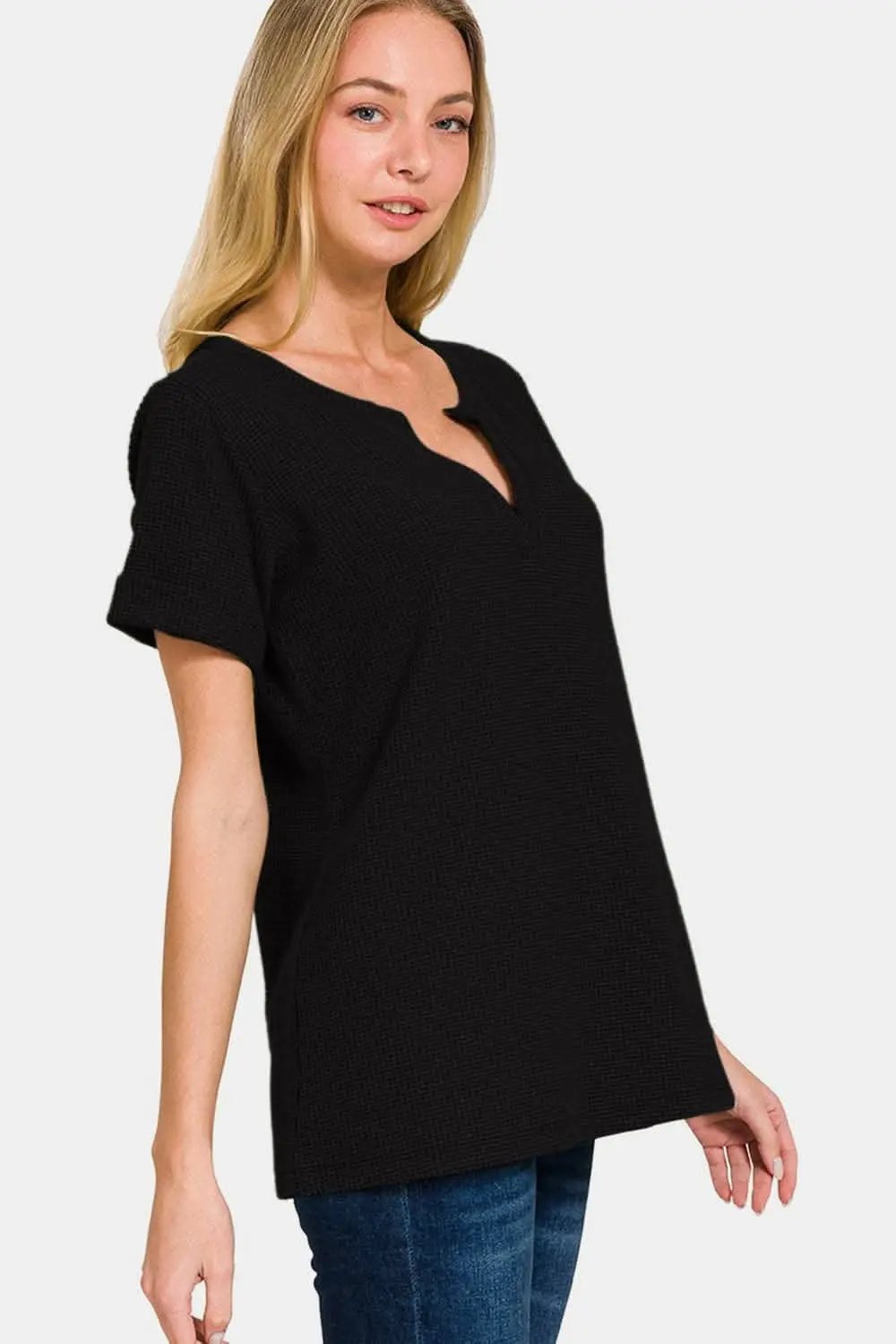 Trendsi Women's Notched Short Sleeve Tee — Casual Comfort Top
