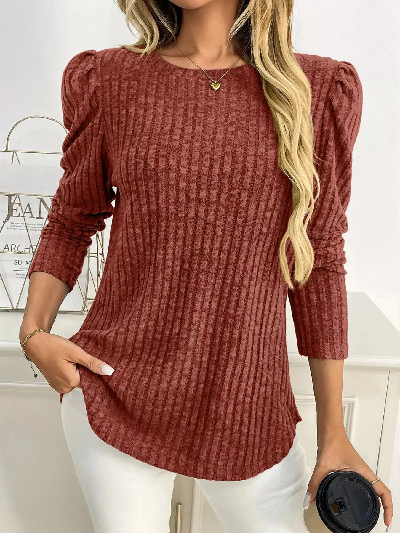 Round Neck Puff Sleeve T Shirt