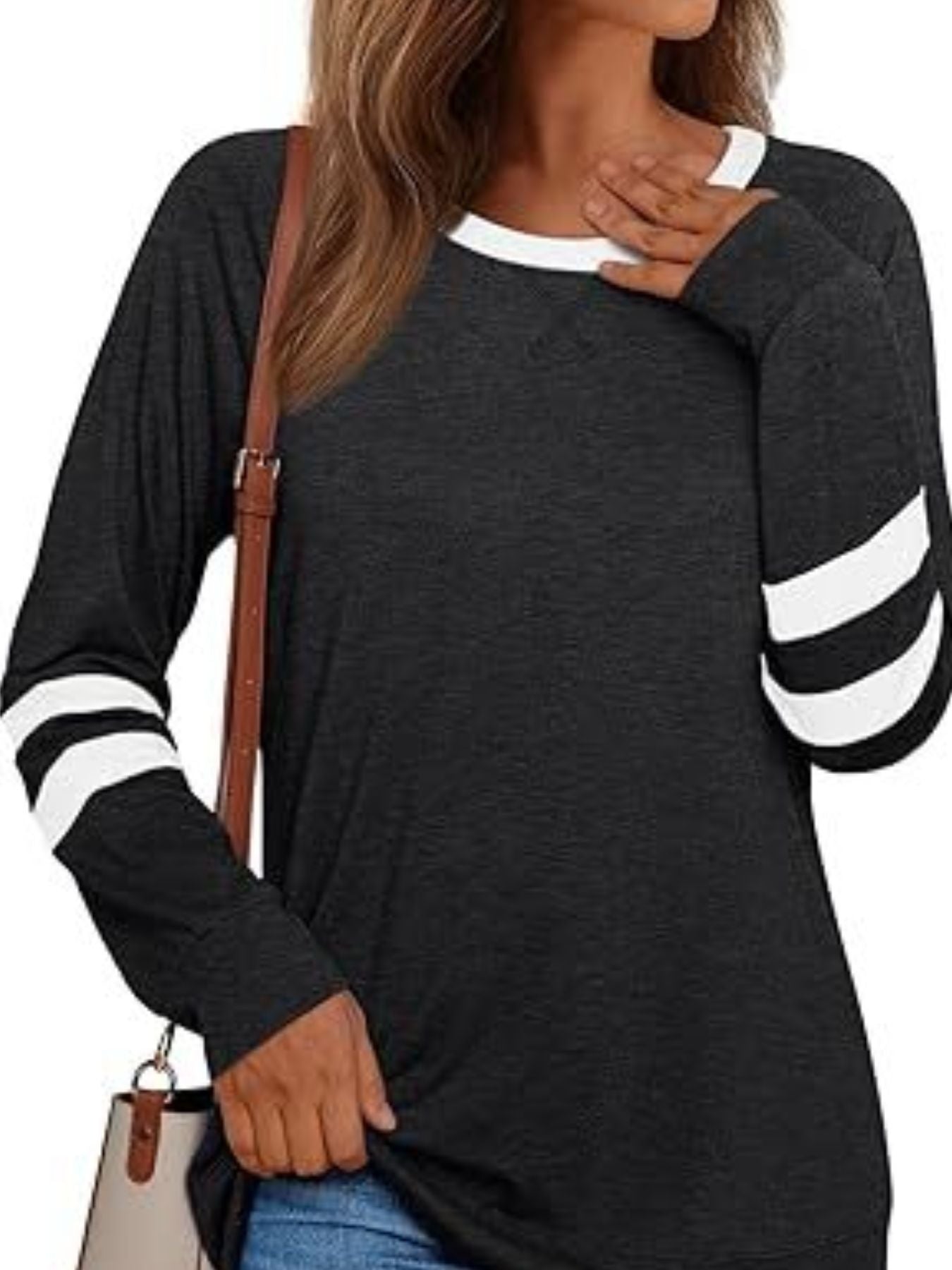 Casual Striped Sleeve Round Neck Long Sleeve T Shirt