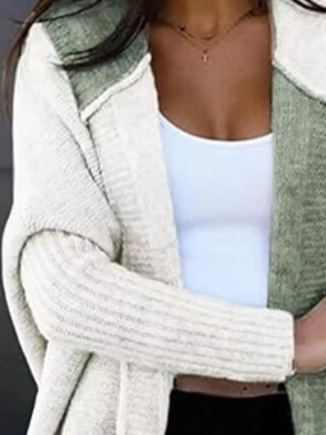 Two-Tone Hooded Open Front Knit Cardigan