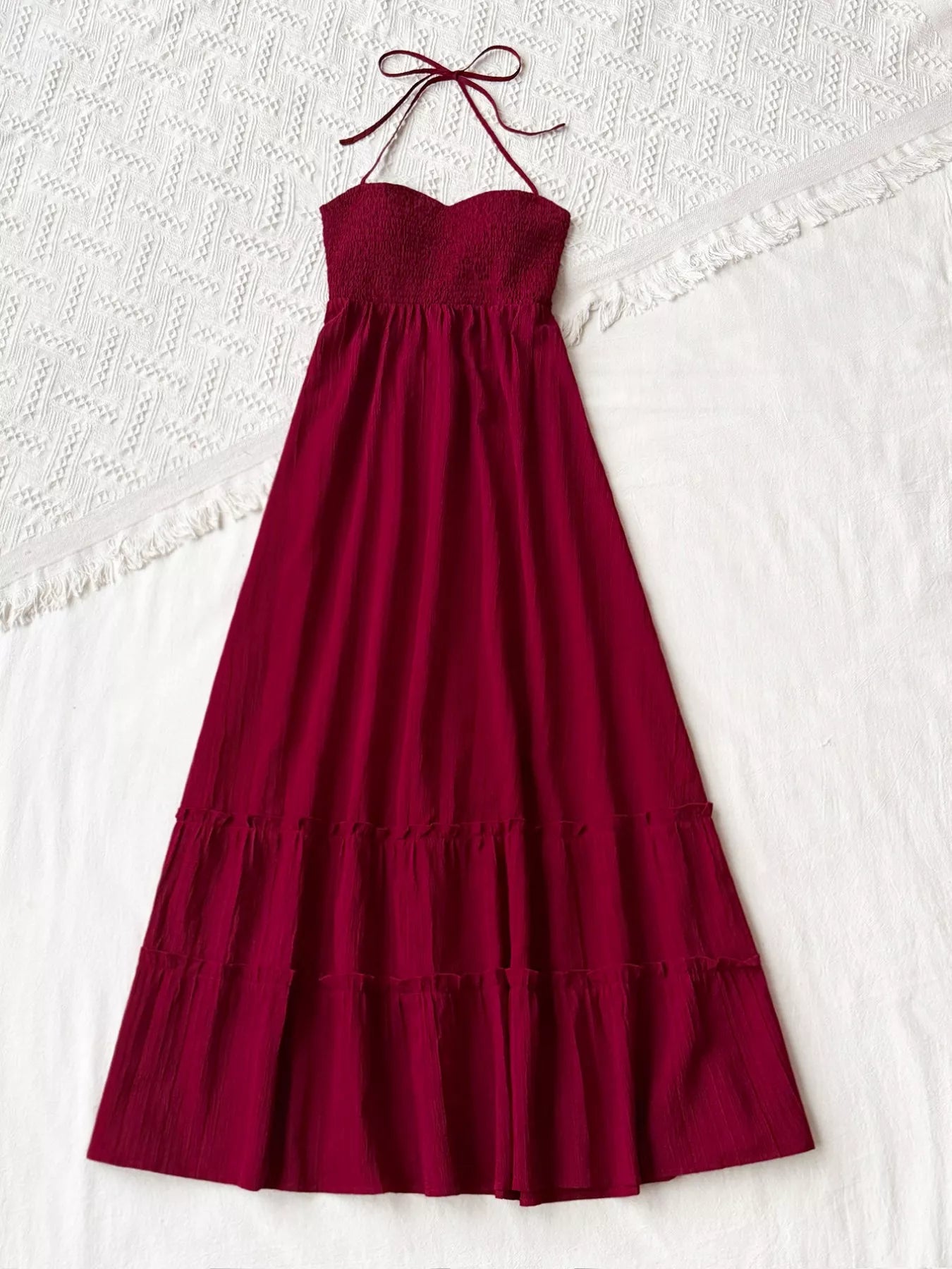 Sweetheart Halter Neck Tiered Dress