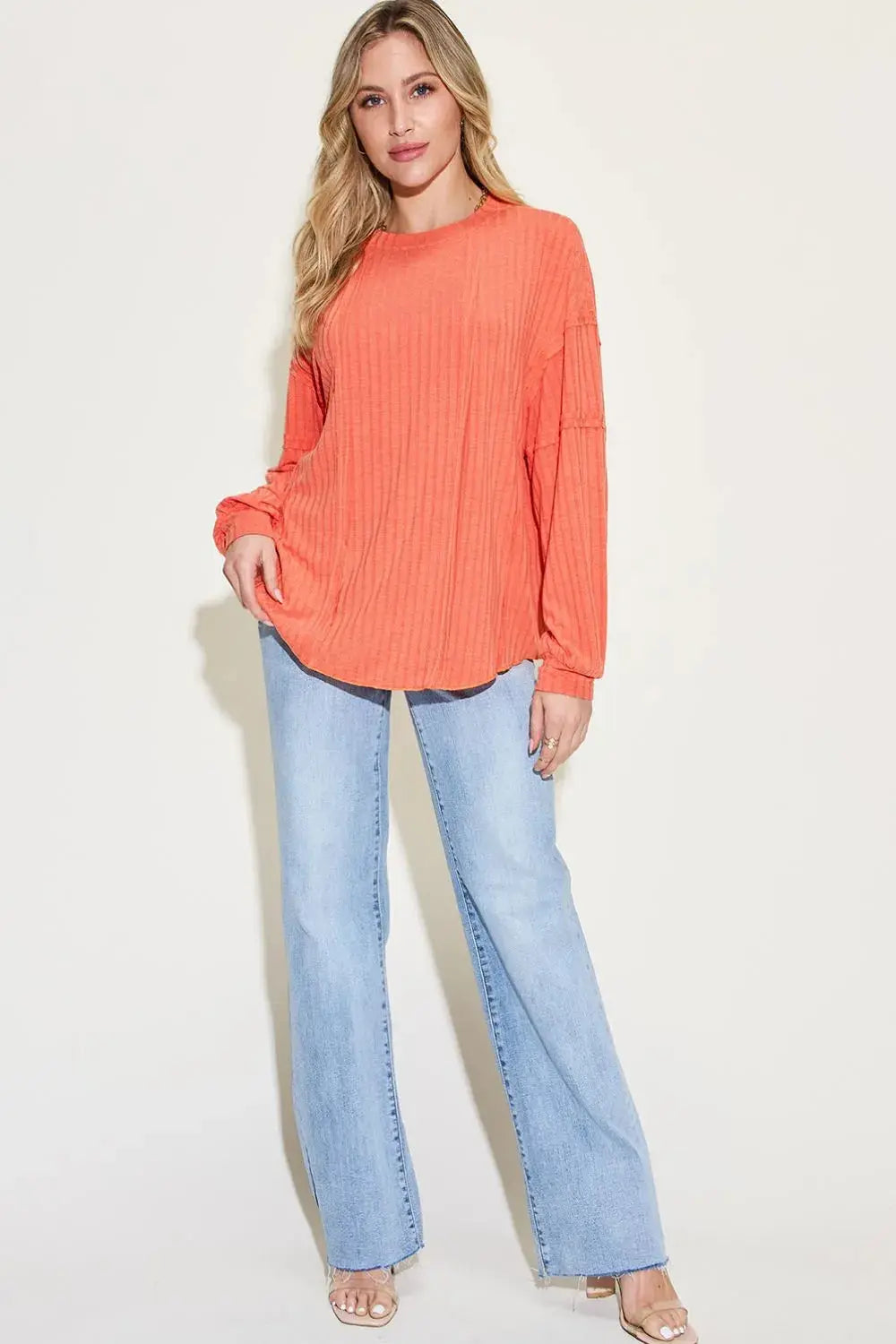 Basic Bae Full Size Round Neck Ribbed Long Sleeve T Shirt