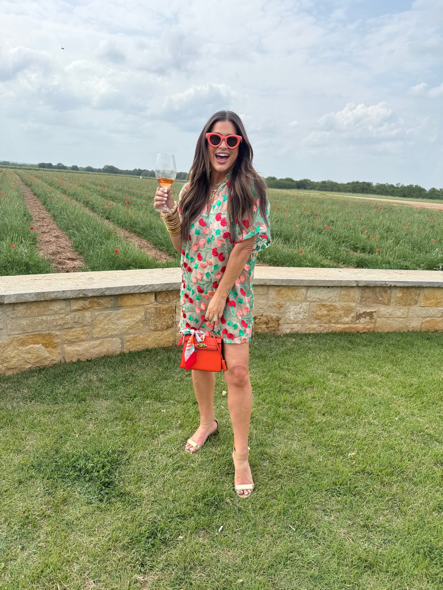 Lulu Short Sleeve Mini Caftan- Precious Coral