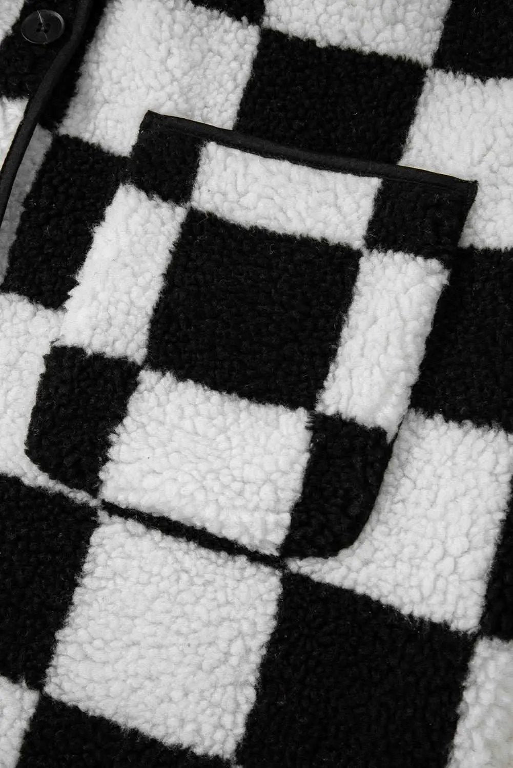 Love Salve Women's Fleece Jacket Black Checkered — Warm Casual Outerwear