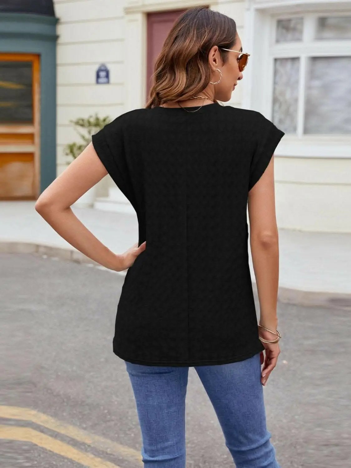 T-Shirts Trendsi just arrived - Textured cap sleeve t-shirt