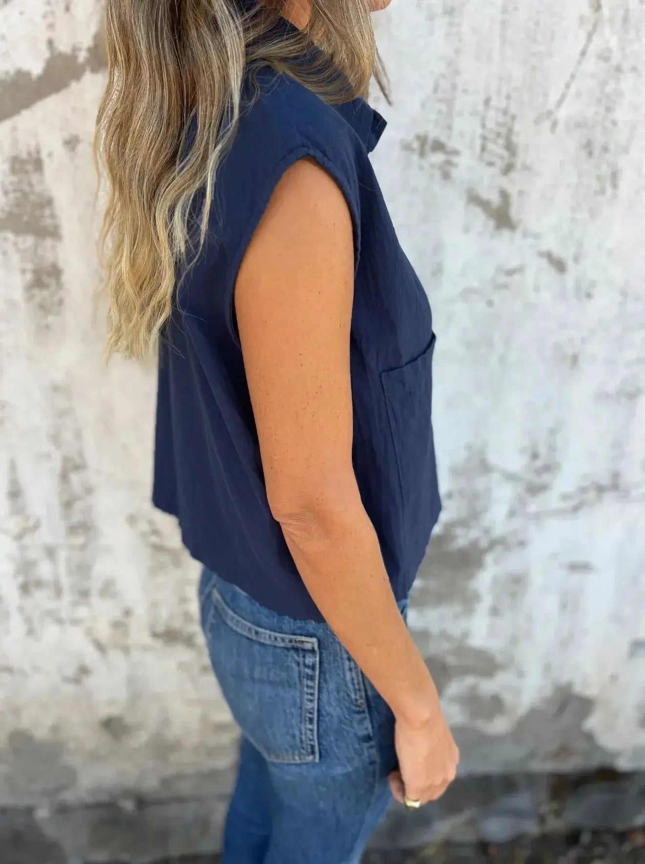Full Size Cap Sleeve Button Down Linen Shirt