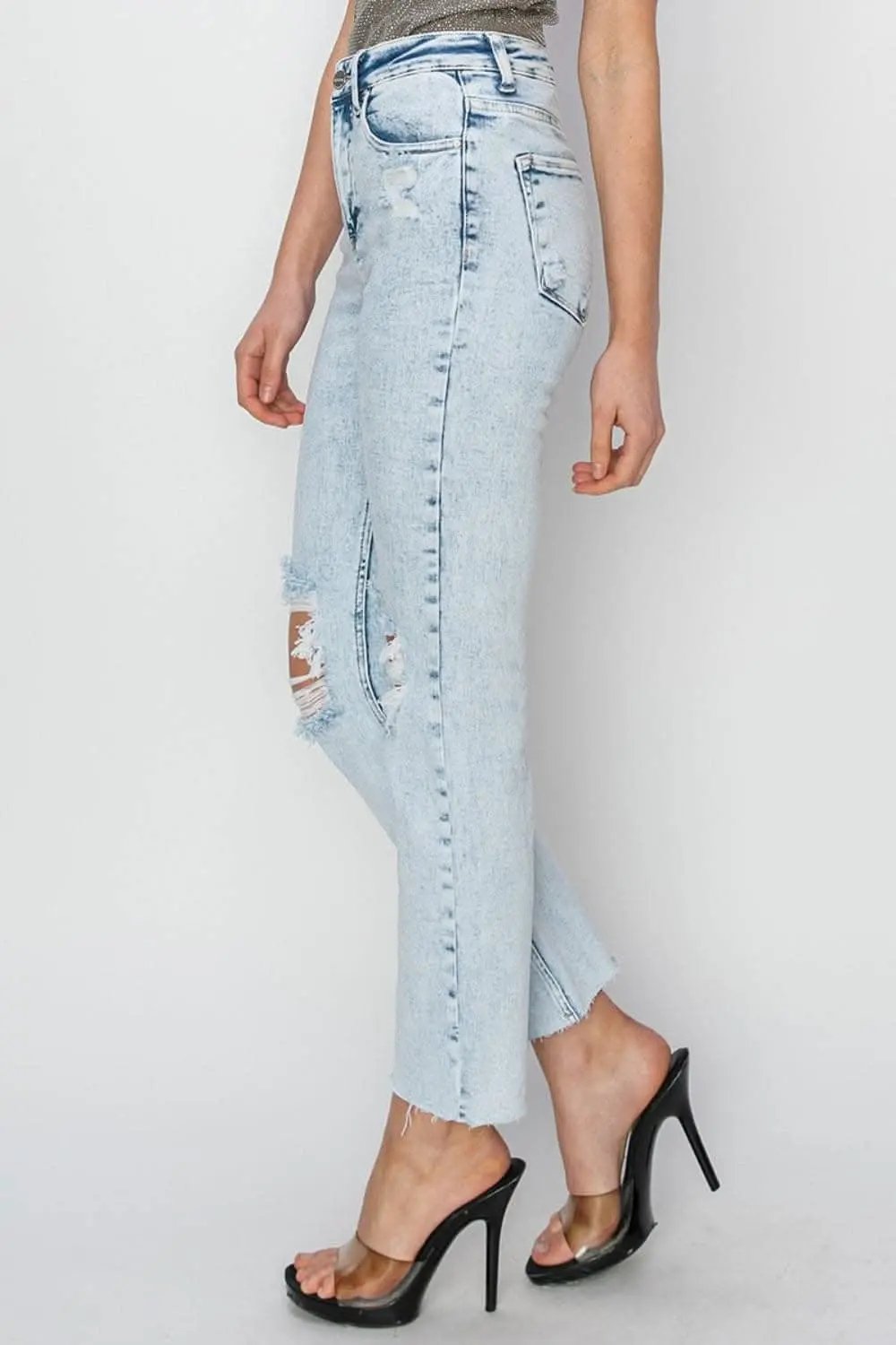 T-Shirts Trendsi RISEN High Rise Distressed Ankle Jeans