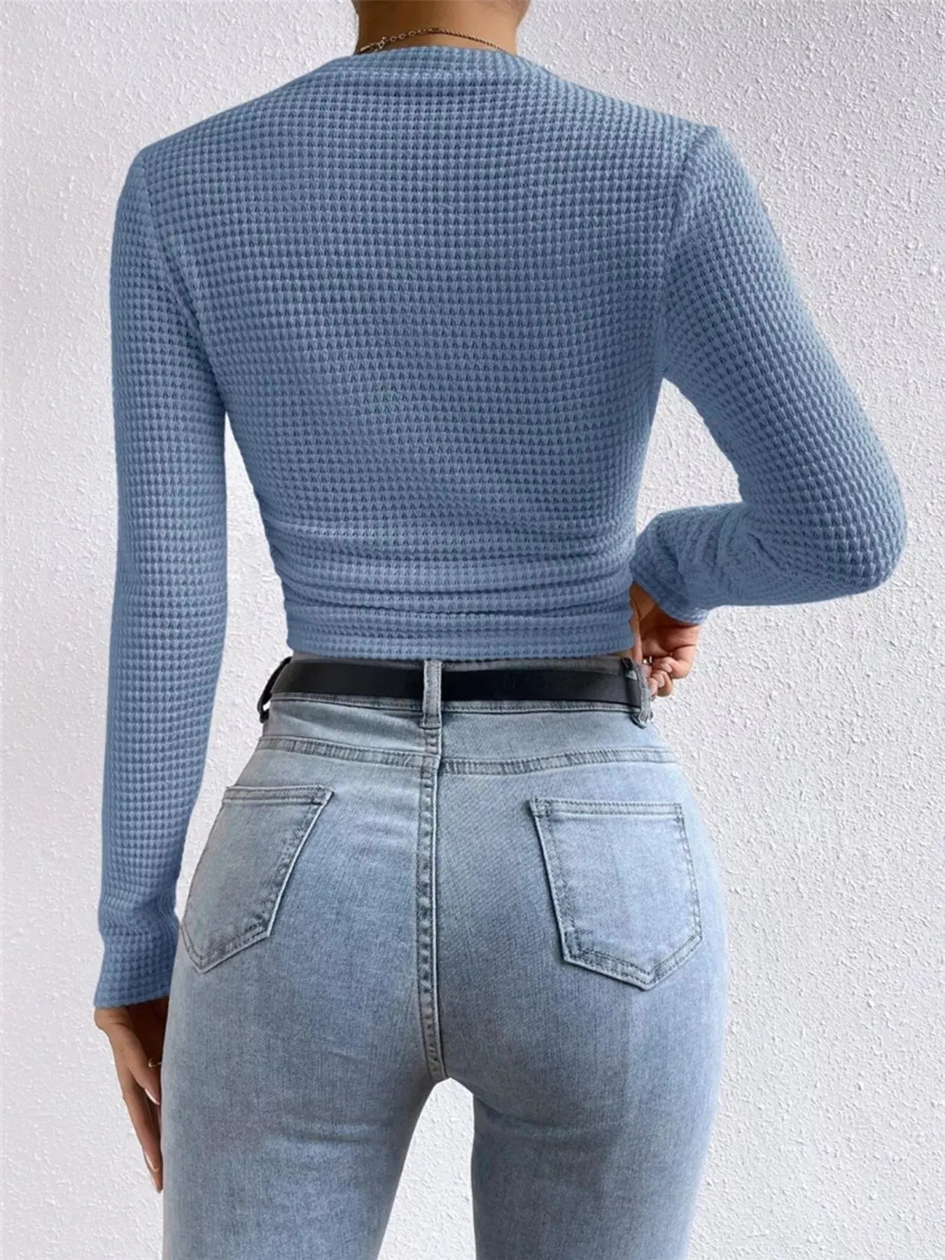 Waffle Knit Long Sleeve T Shirt