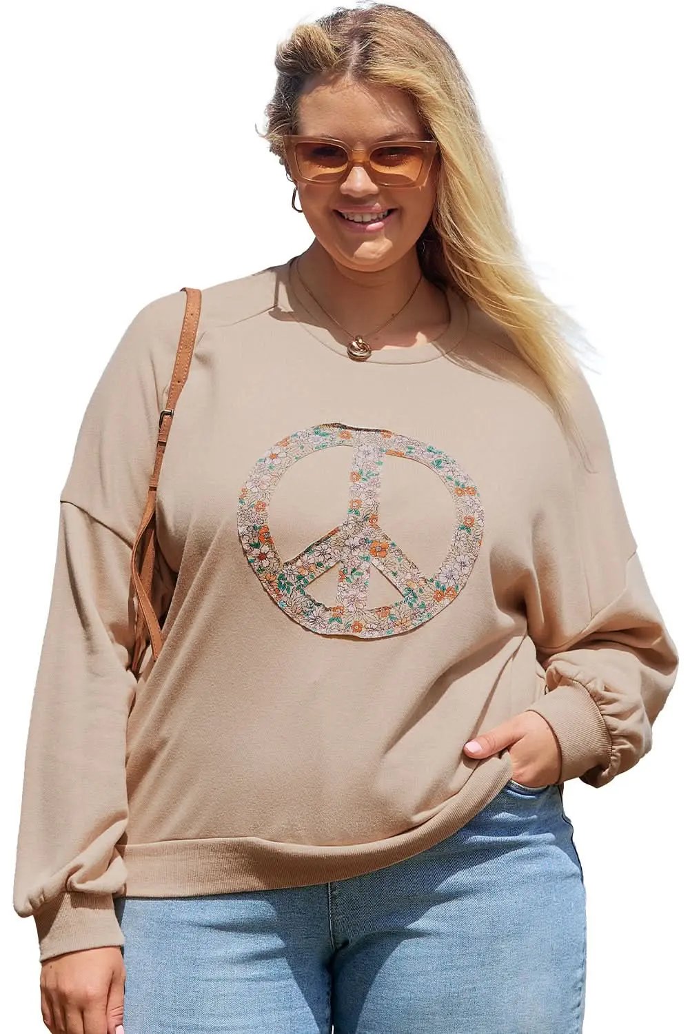 Love Salve Women's Plus Size Sweatshirt Floral Peace Sign — Cozy Winter Comfort