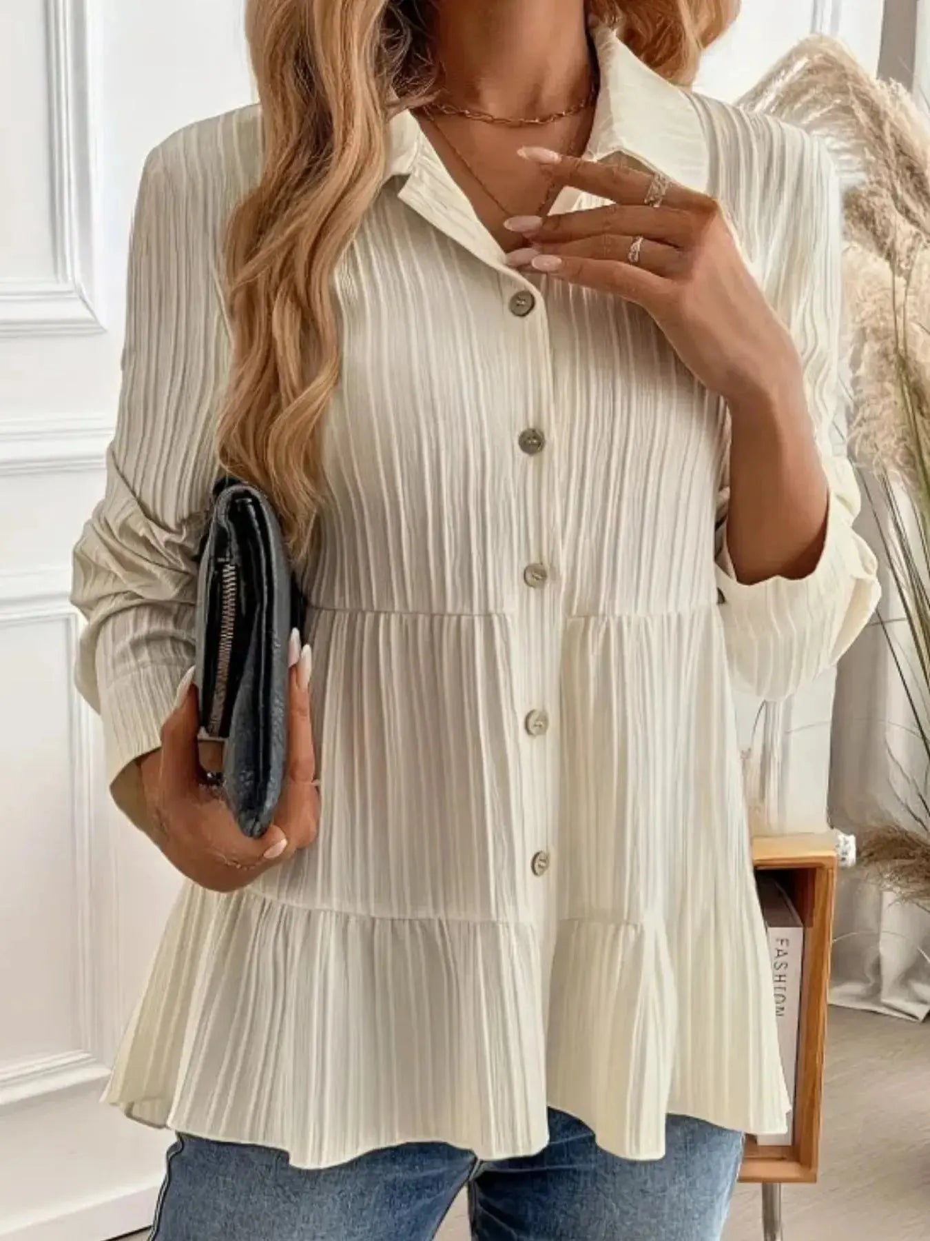 Striped Tiered  Button Down Shirt