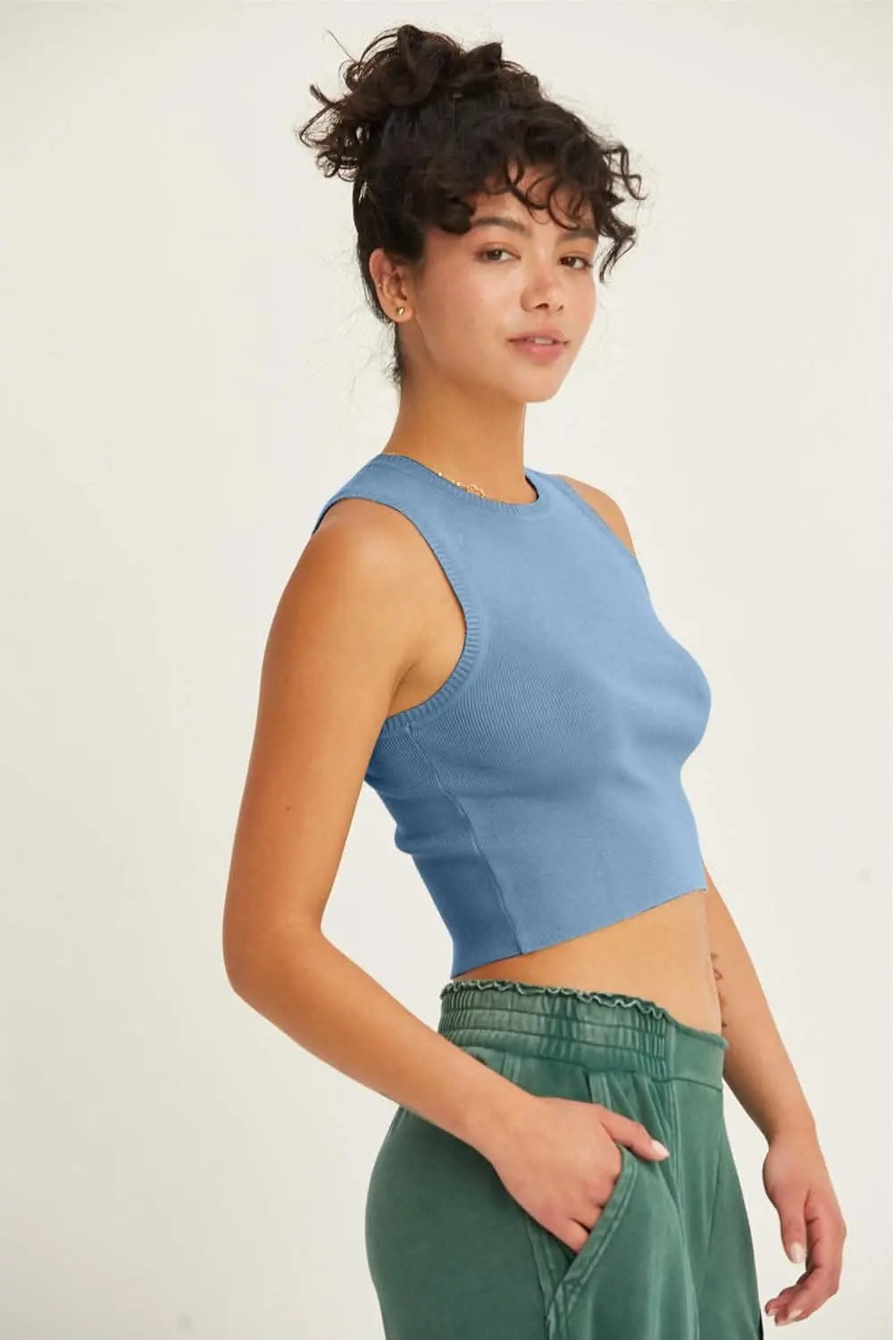 Trendsi Ribbed Cropped Tank Top | Gray Blue
