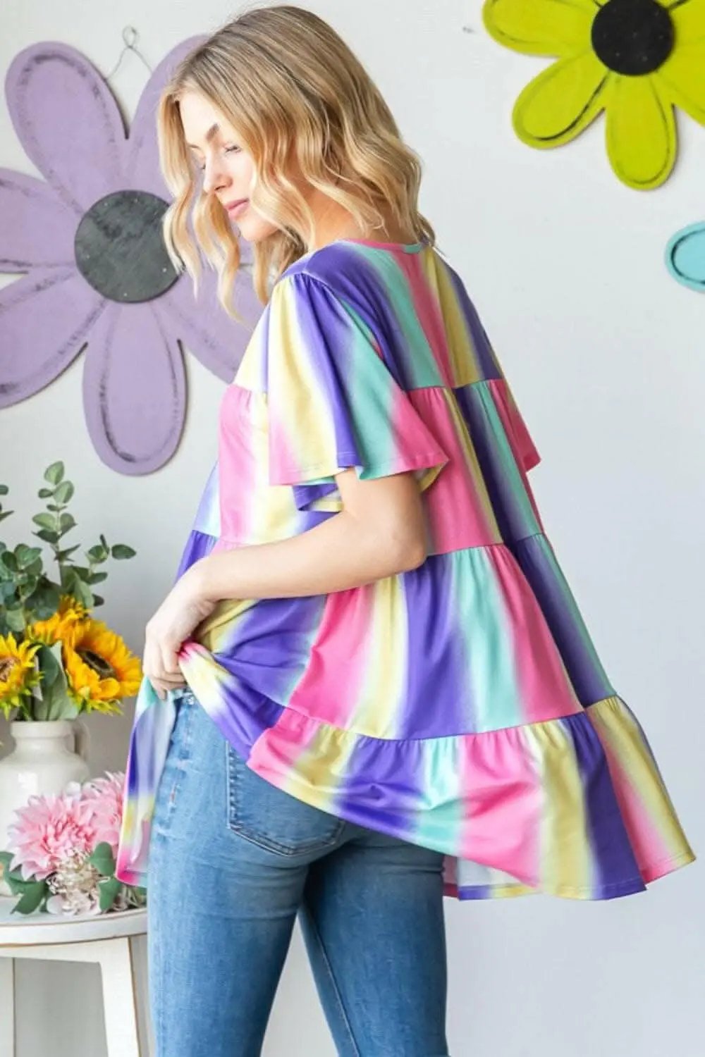 T-Shirts Trendsi just arrived - Heimish Full Size Short Sleeve Striped Tiered T
