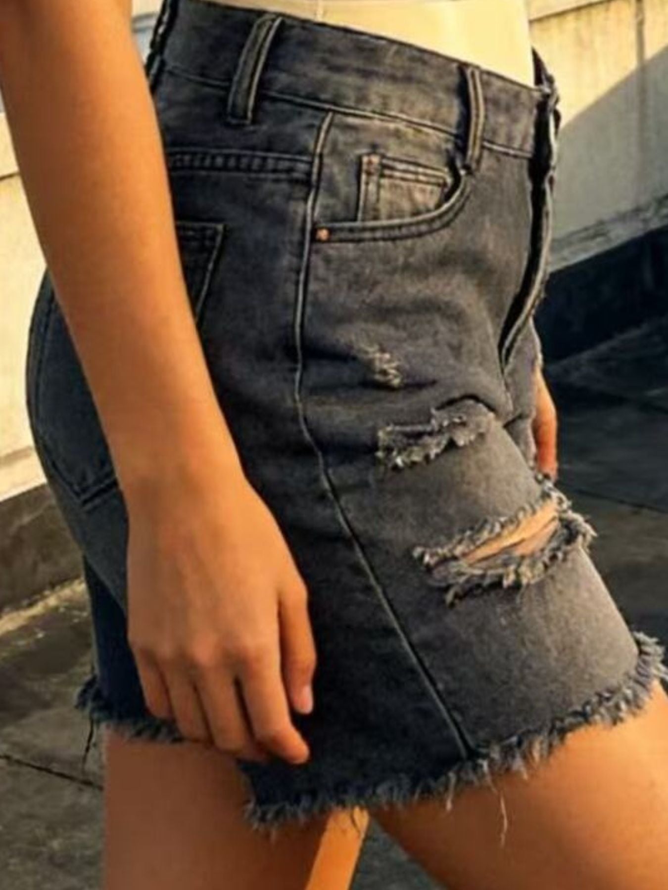 Plus Size Distressed Frayed Hem Denim Shorts