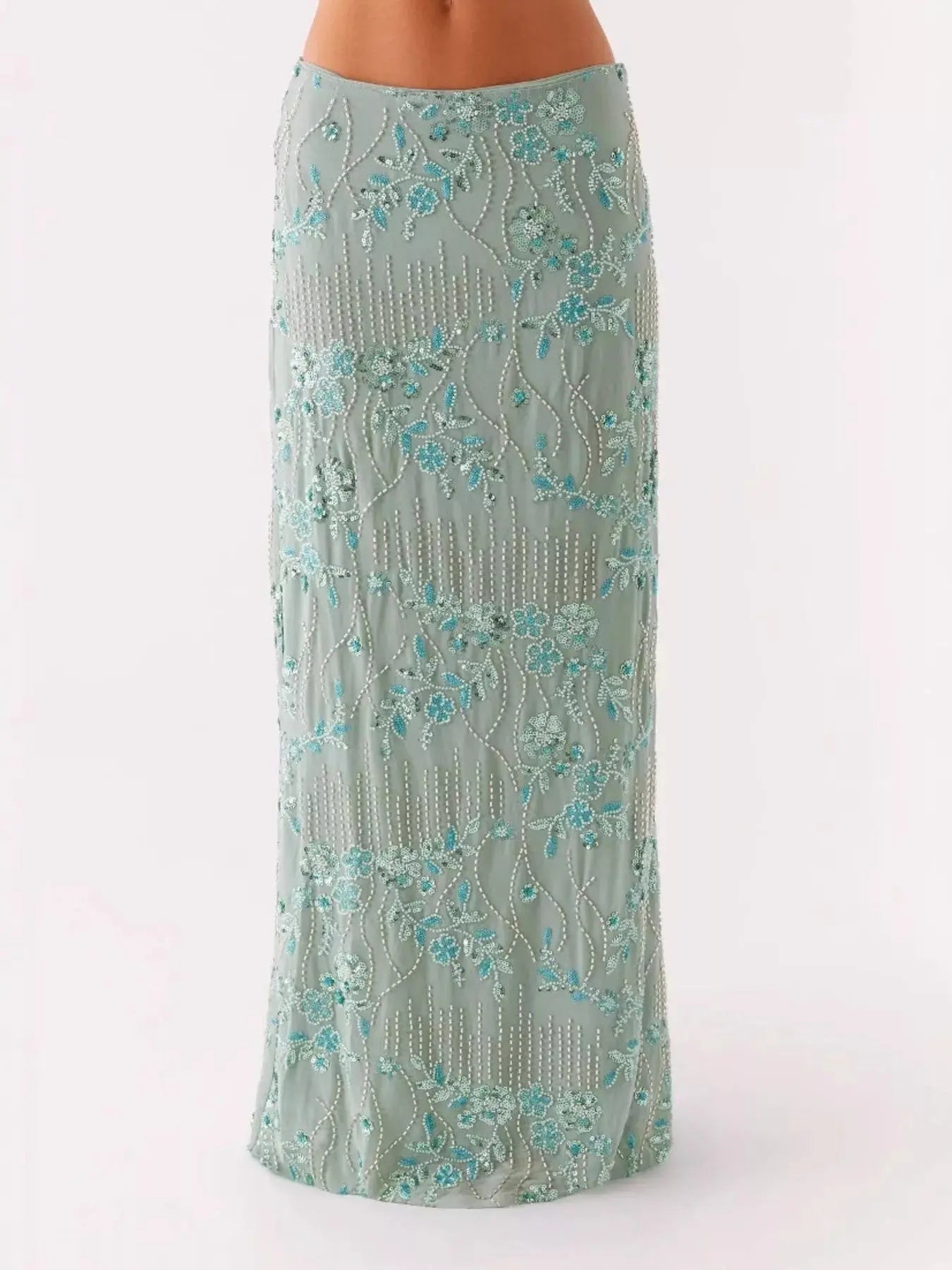 Embroidered Sequin Maxi Skirt