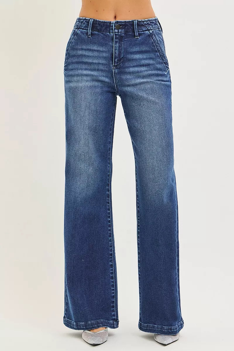 RISEN Jeans - High Rise Wide Leg Slanted Pocket Jeans