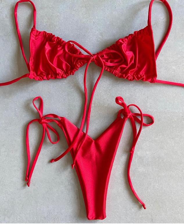Pleated Bikini High Cut Swimwear Women Triangle two piece set Knot Swimsuit Women Brazilian Bathing Suit Micro Beach Wear