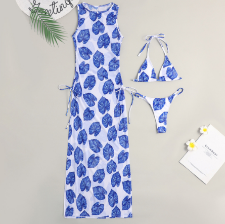 Black 3 pieces set High neck swimwear Women swimsuit cover-ups for women Skirts bikini Halter triangle bathing suit