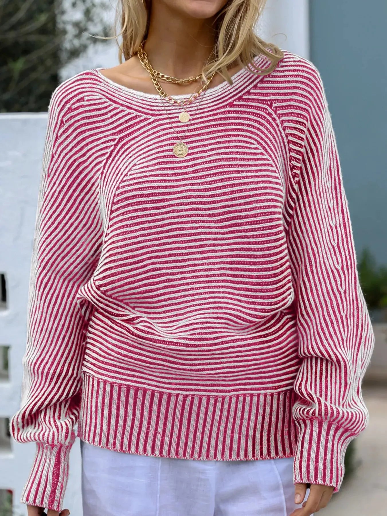 Striped Casual Boat Neck Sweater