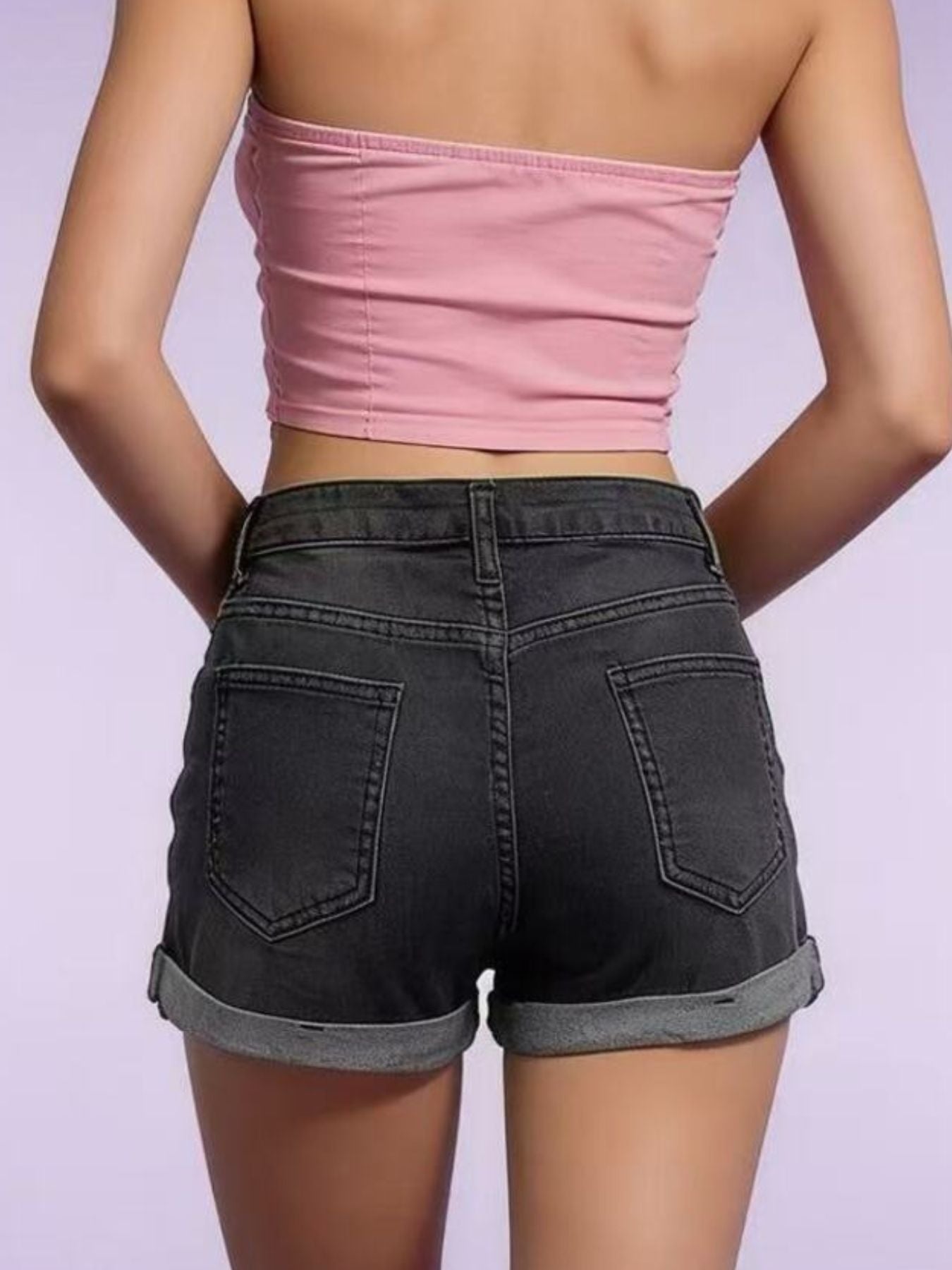Distressed Denim Roll Up Shorts