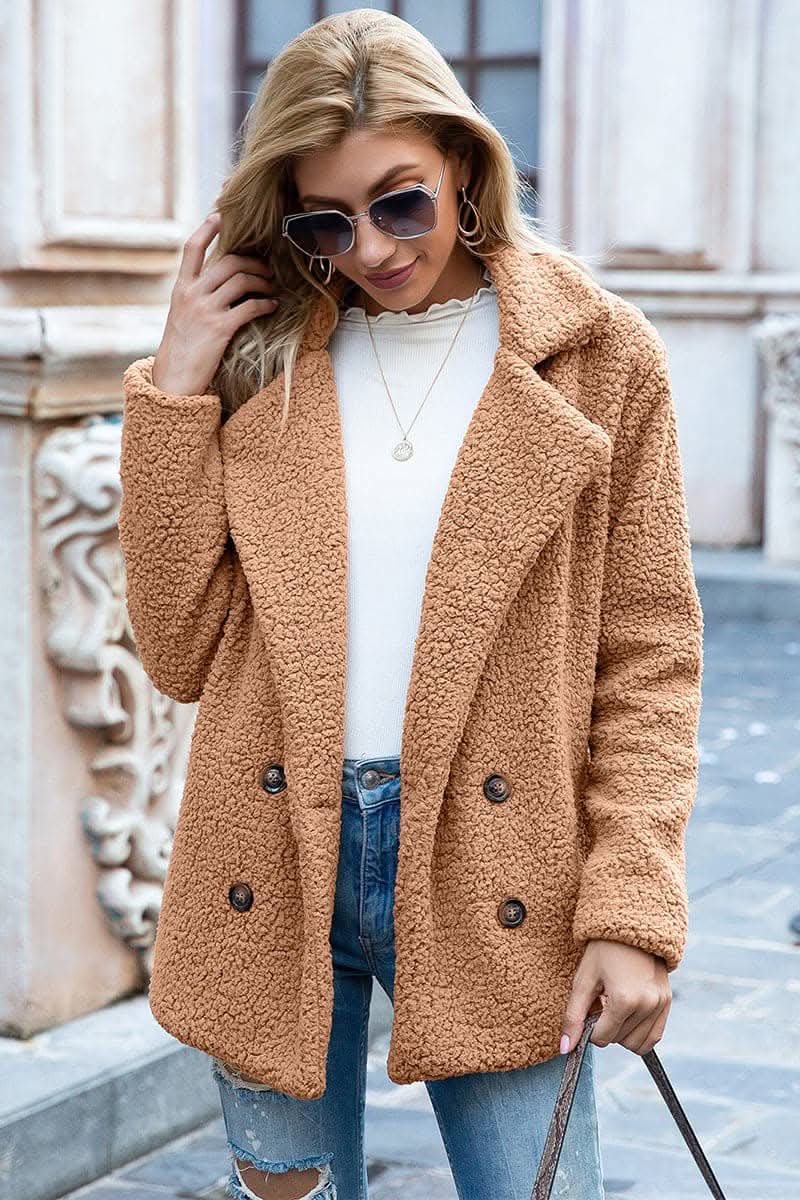 Love Salve Sherpa Coat with Faux Fur Lapel Collar
