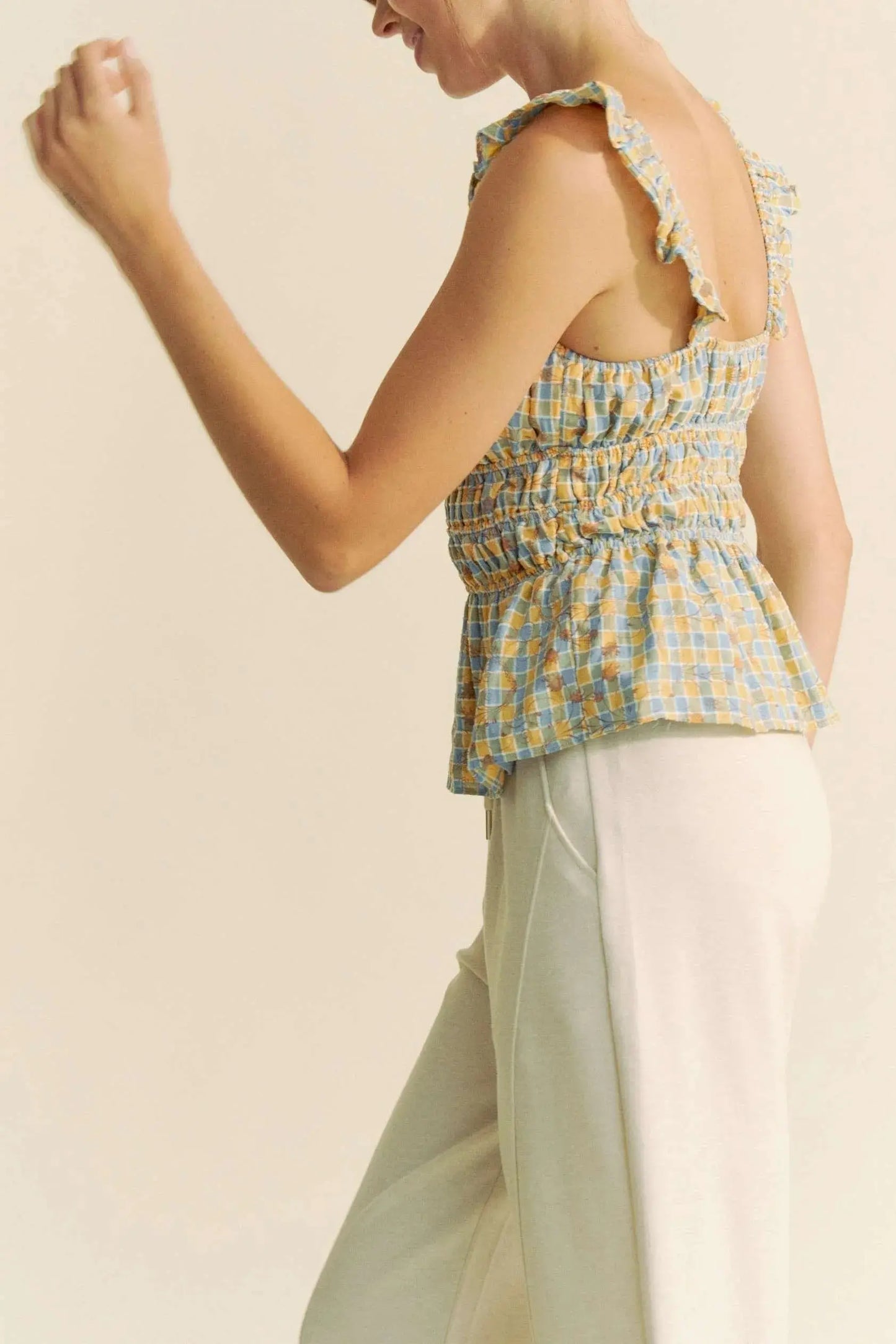 Women's Tank Top Tank Top - Plaid Smocked Ruffle Strap - Cute