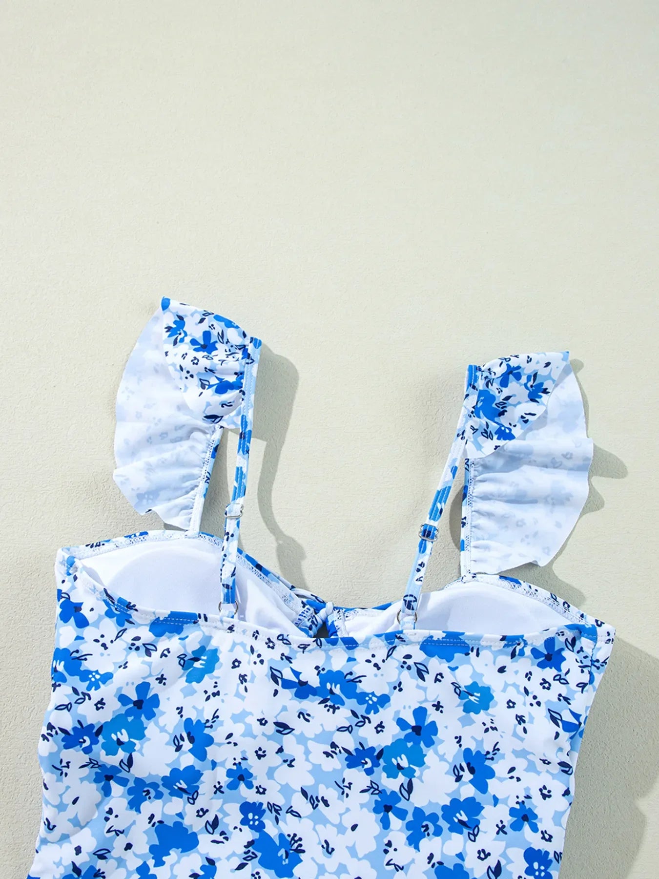 Floral Ruffled Strap Hollow Out Lace Up One Piece Swimsuit