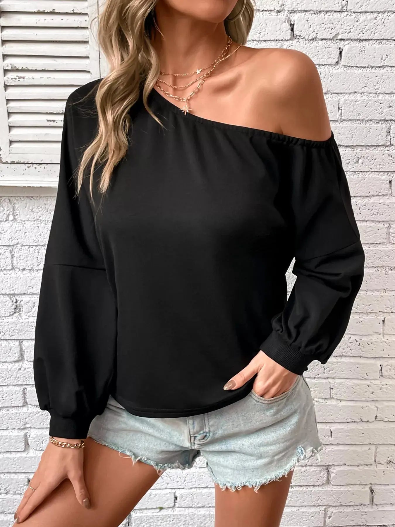 Asymmetrical Long Sleeve One Shoulder Sweatshirt